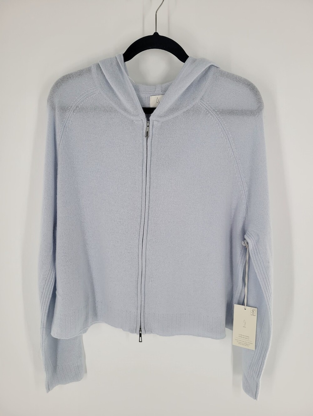 Joie 100 % cashmere Women's Pale Blue Zip-Up Hooded Cardigan Size XL New
